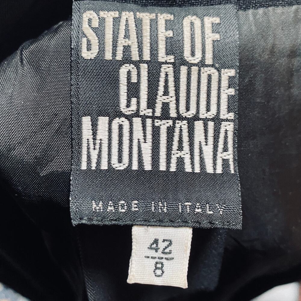 State of Claude Montana Blazer Wool Pinstripe Open Front Black Red Womens 8 42 - Picture 11 of 13